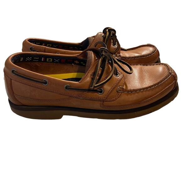 Timberland Shoes Mens 8.5M Chestnut Brown Leather Mock Toe 2 Eye Boat Shoes - Picture 3 of 11